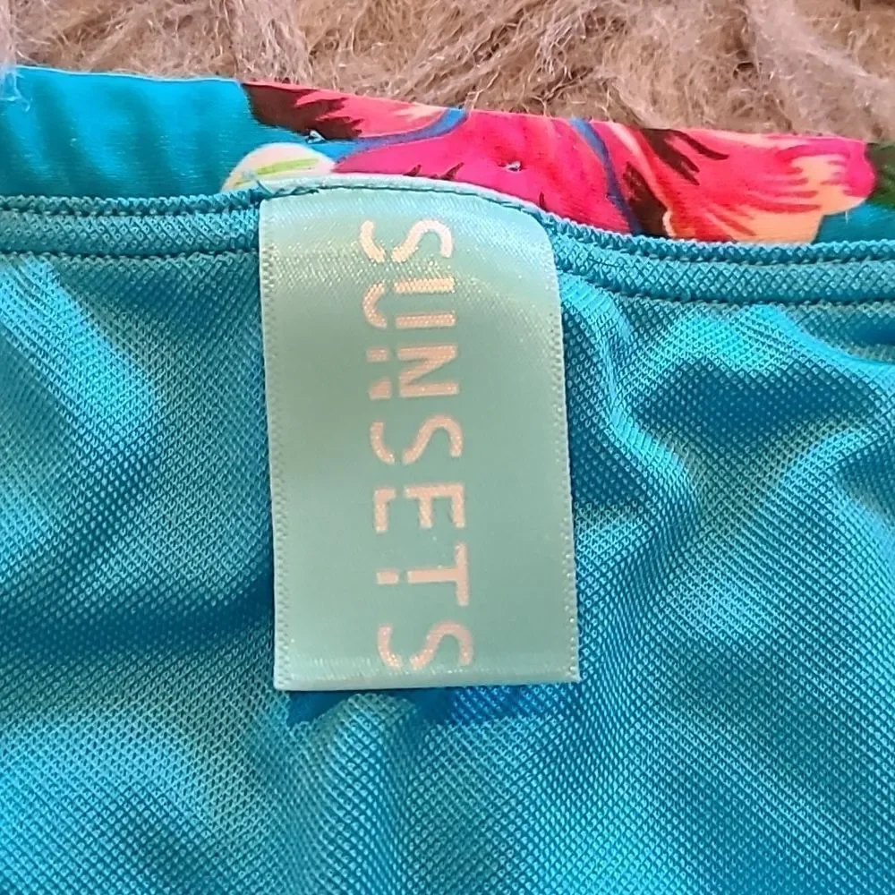 Sunsets womens tropical teal floral print‎ swimsuit bottoms size medium